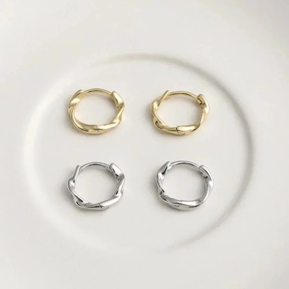 Jewelry - 925 Sterling Silver Twist Huggie Hoop Earrings Minimalist Small Hoops